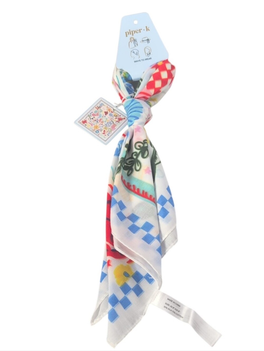 Piper K Coastal Crab Lobster Silk/Cotton Blend Head Scarf